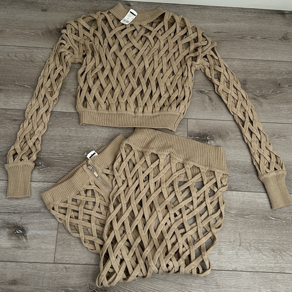 Elegant Knit Tan 2 Pcs Set No Brand